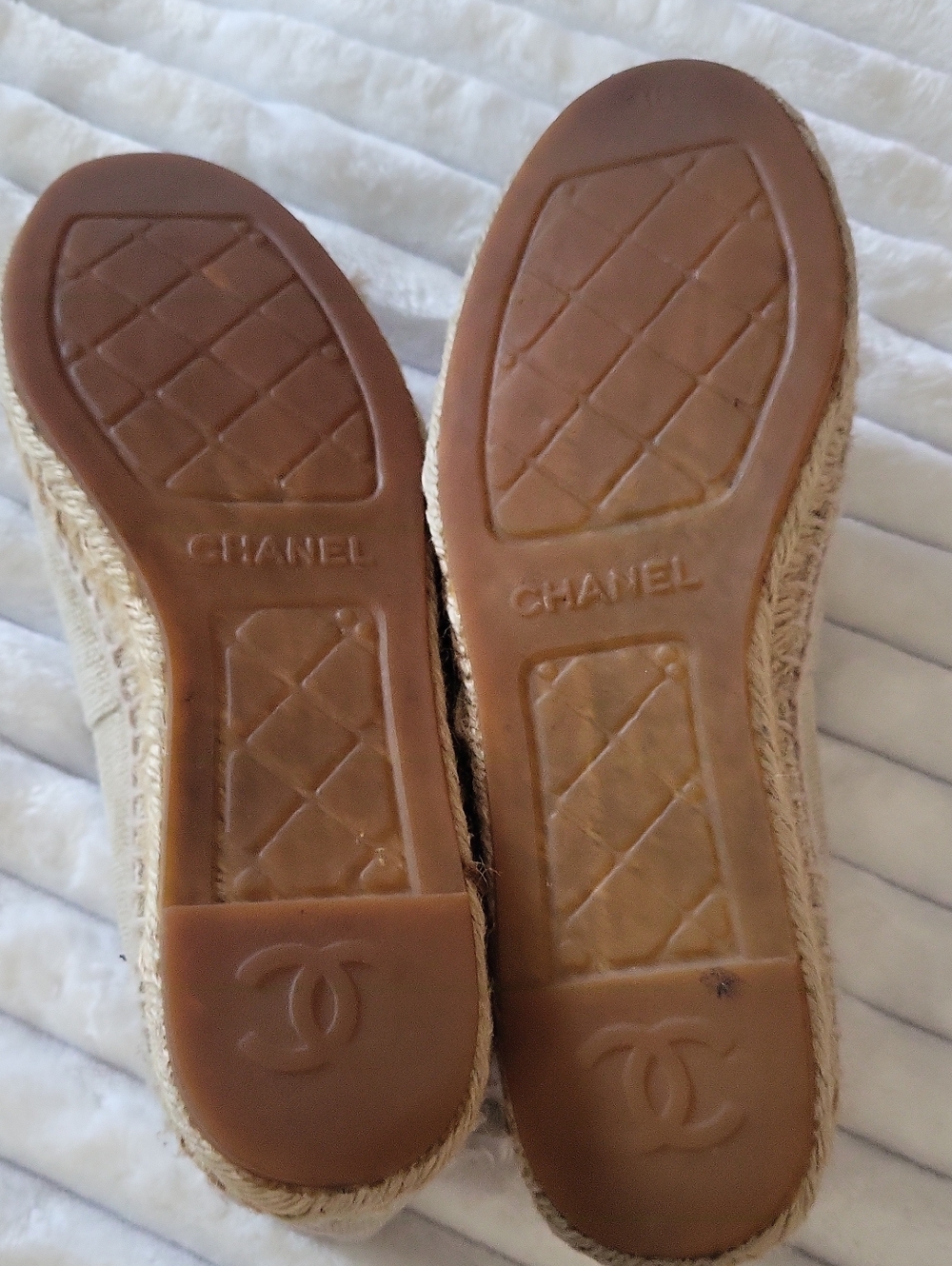 Chanel Authentic canvas espadrilles white sequin CC logo Shoes - Picture 9 of 15